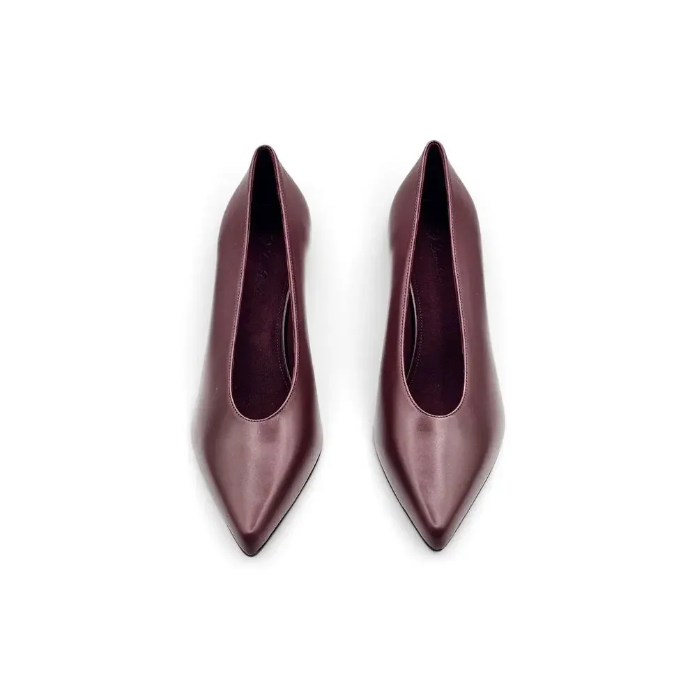 Loro Piana Viola High Wedge Pumps Burgundy Leather - NWB $1375